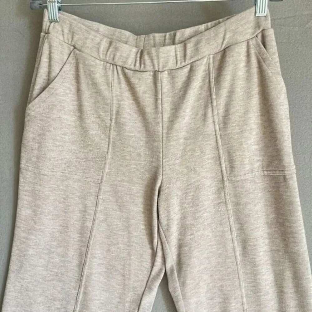 EVEREVE Womens L Beige Mini Rib Lounge Pants Sweatpants Pull-On Wide Leg Pockets